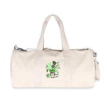 Bloom Baby Bloom – Green Floral Design - Recycled Canvas Sports Bag by Stanley/Stella - natural - Front