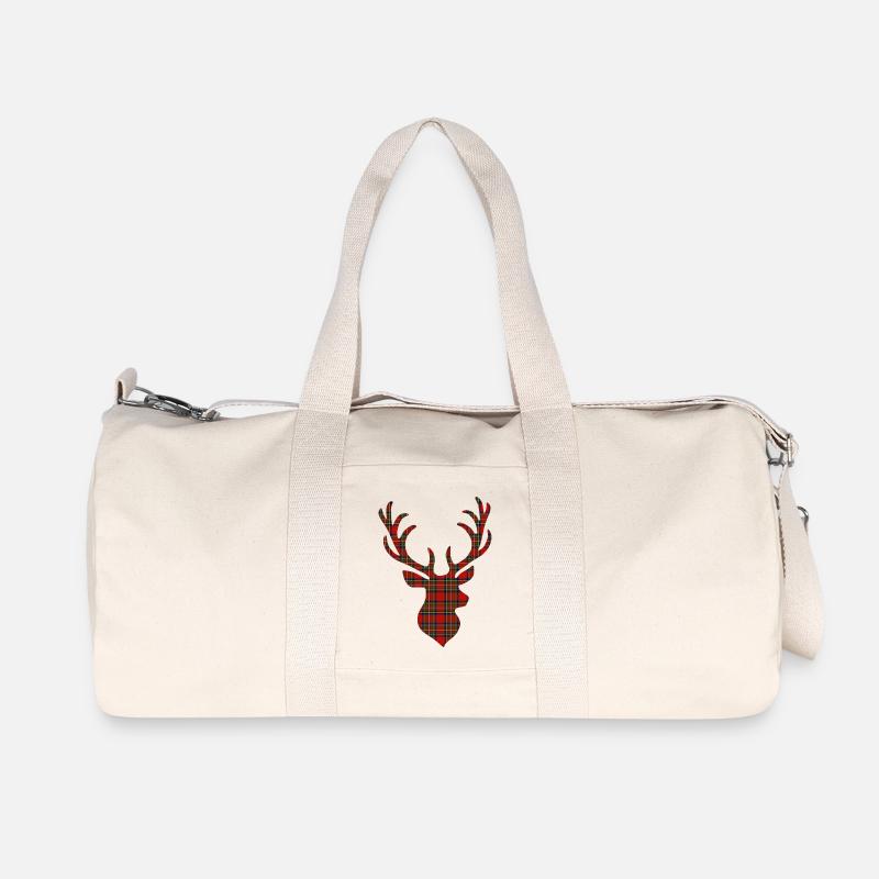 Rot-Tartan-Hirsch - Recycelte Canvas-Sporttasche von Stanley/Stella - Naturweiß