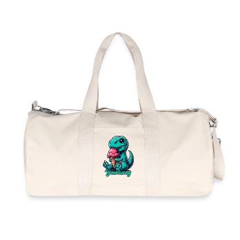 Cute T-Rex with Ice Dinosaur Gift - Recycled Canvas Sports Bag by Stanley/Stella - natural - Front