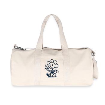 Retro Blumen Maskottchen mit Zigarette Zeichnung - Recycelte Canvas-Sporttasche von Stanley/Stella - Naturweiß - Vorne
