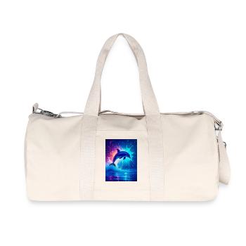 Ein strahlender Delfin springt durch türkisfarbene Wellen - Recycelte Canvas-Sporttasche von Stanley/Stella - Naturweiß - Vorne