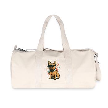 French Bulldog Dog in Color Splash with Sunglasses - Recycled Canvas Sports Bag by Stanley/Stella - natural - Front