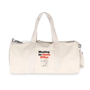Réunion au bureau à domicile – vie sur ordinateur portable, téléphone portable, détente - Sac de sport en toile recyclée Stanley/Stella - blanc naturel - Devant