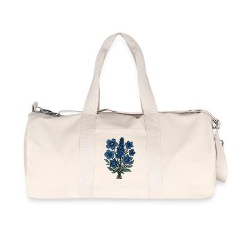 Blaues Blumenbouquet - Recycelte Canvas-Sporttasche von Stanley/Stella - Naturweiß - Vorne