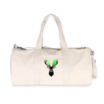 Deer Head Fir Trees Natural Green - Recycled Canvas Sports Bag by Stanley/Stella - natural - Front