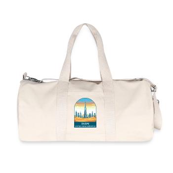 Dubai UAE Burj Khalifa Vintage Travel Poster - Recycled Canvas Sports Bag by Stanley/Stella - natural - Front