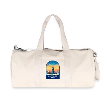 Sapporo Clock Tower Japan Winter Retro Badge - Recycled Canvas Sports Bag by Stanley/Stella - natural - Front