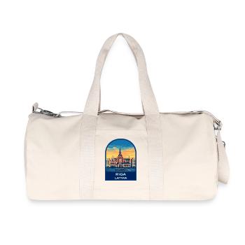 Insigne rétro du coucher de soleil du front de mer de la vieille ville de Lettonie de Riga - Sac de sport en toile recyclée Stanley/Stella - blanc naturel - Devant