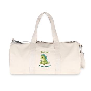 Kleiner Dino liest Abenteuer - Recycelte Canvas-Sporttasche von Stanley/Stella - Naturweiß - Vorne