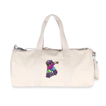 Teddybär auf einem Skateboard-Neon - Recycelte Canvas-Sporttasche von Stanley/Stella - Naturweiß - Vorne