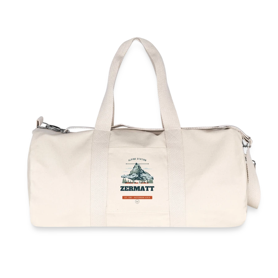 Zermatt badge on a recycled canvas sports bag by stanley/stella, natural