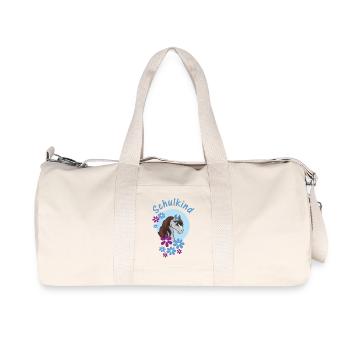 Blue School Child - Pony Floral - Personalizable - Recycled Canvas Sports Bag by Stanley/Stella - natural - Front
