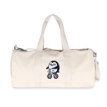 Funny Penguin on Balance Bike Whimsical Bike - Recycled Canvas Sports Bag by Stanley/Stella - natural - Front