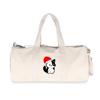 Christmas - Festive Cat with Santa Hat - Recycled Canvas Sports Bag by Stanley/Stella - natural - Front
