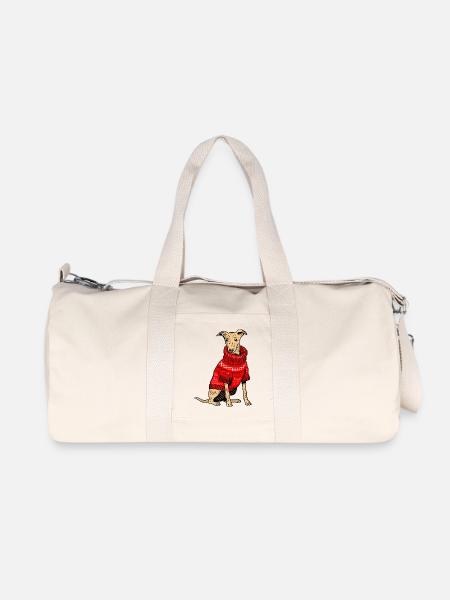 Hund im roten Strickpullover - Recycelte Canvas-Sporttasche von Stanley/Stella - Naturweiß