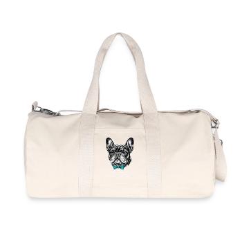 French Bulldog with Bow Tie - Recycled Canvas Sports Bag by Stanley/Stella - natural - Front
