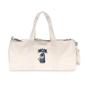 Pinguin im Hoodie mit Kaffee - Recycelte Canvas-Sporttasche von Stanley/Stella - Naturweiß - Vorne