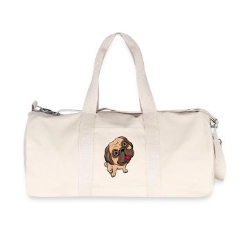 Pug Whimsy Cartoon Face - Recycled Canvas Sports Bag by Stanley/Stella - natural - Front