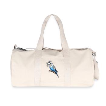 Blue Budgie Cartoon on Branch - Recycled Canvas Sports Bag by Stanley/Stella - natural - Front