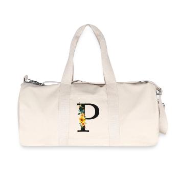 P Monogramme, Floral, Personnalisable - Sac de sport en toile recyclée Stanley/Stella - blanc naturel - Devant