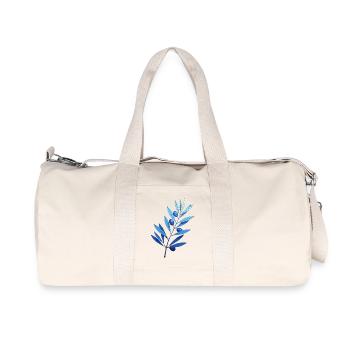 Zweig | Blaues Blattgeäst mit Blaubeeren - Recycelte Canvas-Sporttasche von Stanley/Stella - Naturweiß - Vorne
