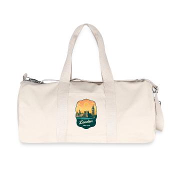 London Big Ben England Retro Sunset Travel Badge - Recycled Canvas Sports Bag by Stanley/Stella - natural - Front