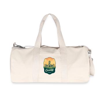 Cardiff Wales Retro Sunset Travel Badge - Recycled Canvas Sports Bag by Stanley/Stella - natural - Front