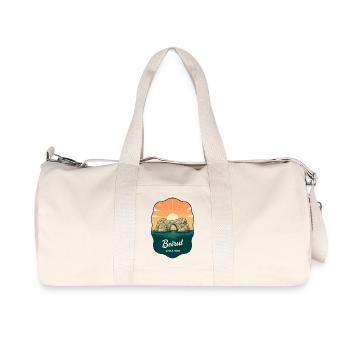 Beirut Raouche Rocks Retro Sunset Travel Badge - Recycled Canvas Sports Bag by Stanley/Stella - natural - Front
