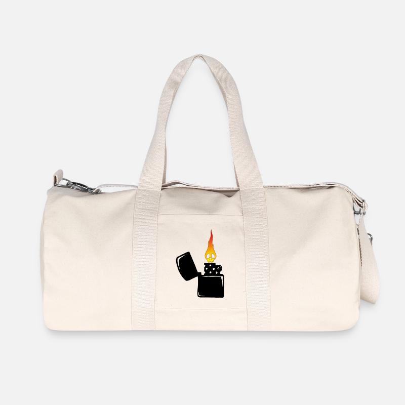 Flammenschädel und schwarzes Feuerzeug - Recycelte Canvas-Sporttasche von Stanley/Stella - Naturweiß