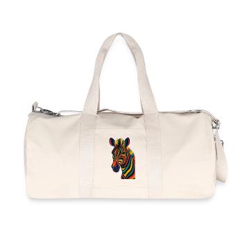 Bunt gestreiftes Zebra-Kunstwerk - Recycelte Canvas-Sporttasche von Stanley/Stella - Naturweiß - Vorne