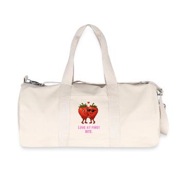 Love at First Bite Strawberries Cartoon - Recycled Canvas Sports Bag by Stanley/Stella - natural - Front