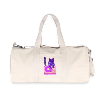Neon Cat DJ on Pink Turntable - Recycled Canvas Sports Bag by Stanley/Stella - natural - Front