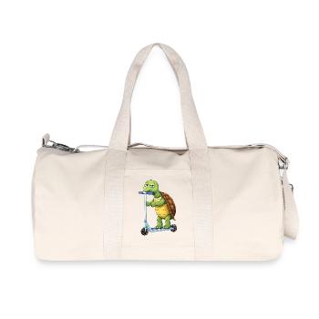 Cute Turtle Cartoon Scooter Scooter Boring - Recycled Canvas Sports Bag by Stanley/Stella - natural - Front
