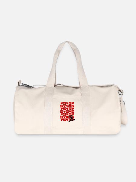 Checkerboard Hearts and Pizza - Recycled Canvas Sports Bag by Stanley/Stella - natural
