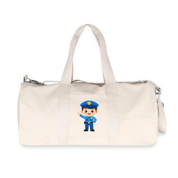Kleiner Polizist in Uniform – Kawaii-Comic-Figur - Recycelte Canvas-Sporttasche von Stanley/Stella - Naturweiß - Vorne