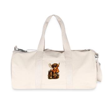 Bétail des Highlands avec fût de whisky, cigare et kilt - Sac de sport en toile recyclée Stanley/Stella - blanc naturel - Devant