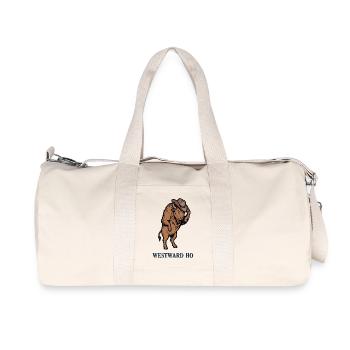 Westwärts gerichteter Bison mit Cowboyhut - Recycelte Canvas-Sporttasche von Stanley/Stella - Naturweiß - Vorne