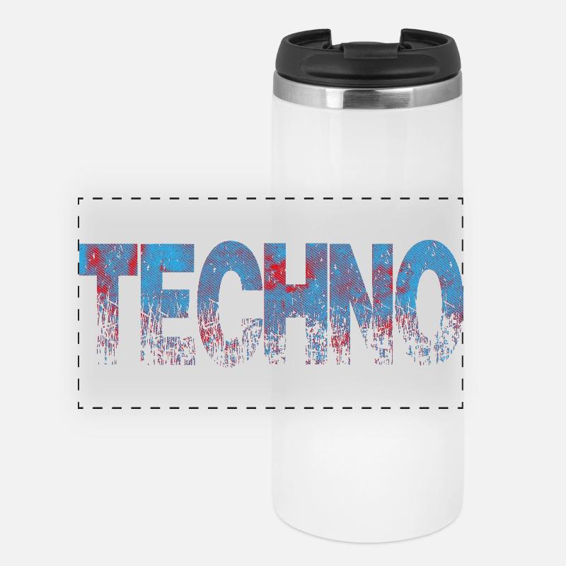 Techno Distressed Text Art - Panorama Thermobecher - Weiß