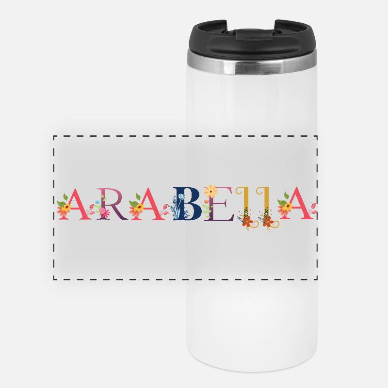 ARABELLA Name mit Blumen geschmückt - Panorama Thermobecher - Weiß