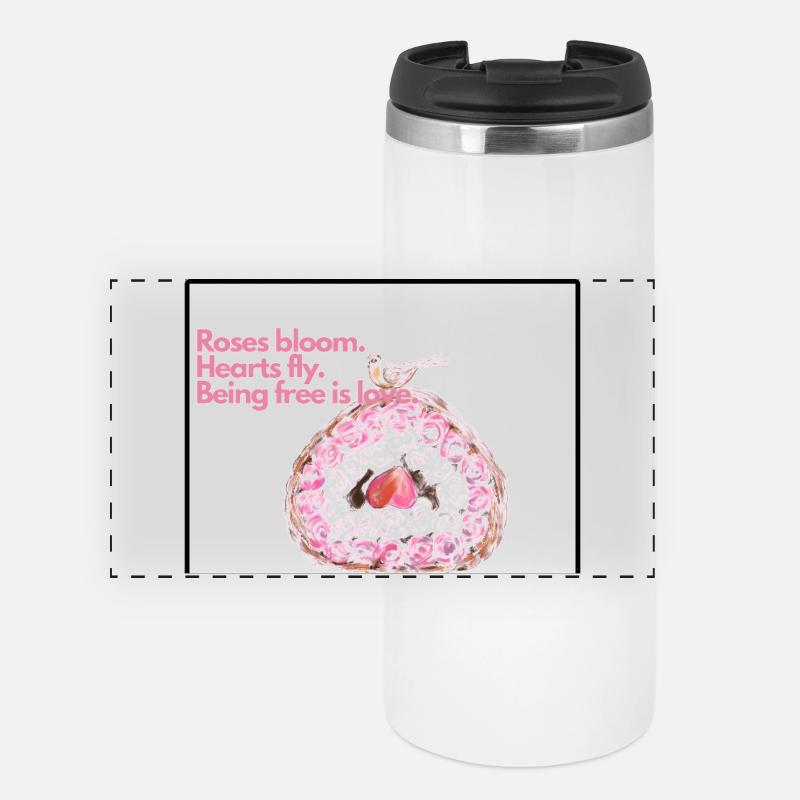 Floral Heart Wings Design - Panoramic Thermal Cup - white
