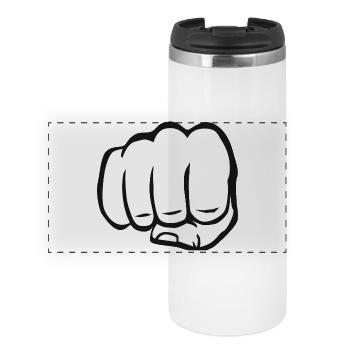 Fist clenched fist bump cool logo symbol - Panoramic Thermal Cup - white - Front