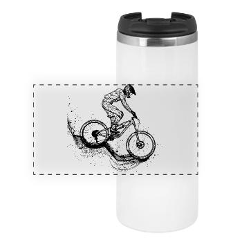 Dessin au trait cycliste - Mug isotherme panoramique - blanc - Devant