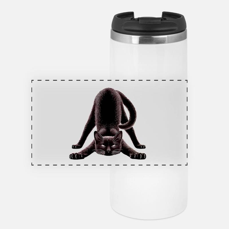 Black cat in yoga pose - Panoramic Thermal Cup - white