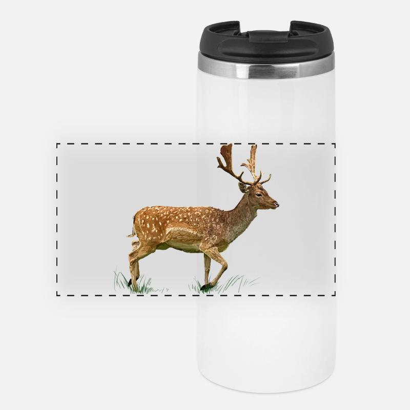 Deer in the grass forest - Panoramic Thermal Cup - white