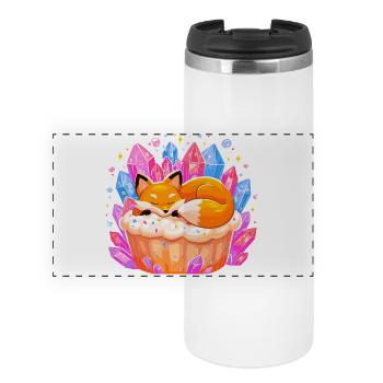 Schlafender Fuchs im Kristallcupcake - Panorama Thermobecher - Weiß - Vorne