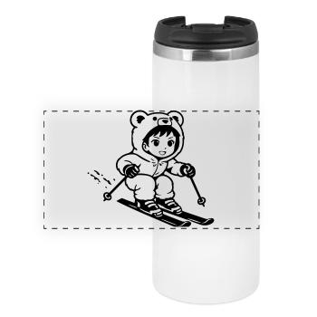 Ski Bärchen im Anime Style - Panorama Thermobecher - Weiß - Vorne