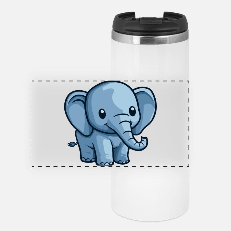 Blue cartoon elephant motif - Panoramic Thermal Cup - white