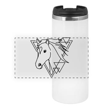 Pferd in geometrischer Form - Line-Art-Design - Panorama Thermobecher - Weiß - Vorne