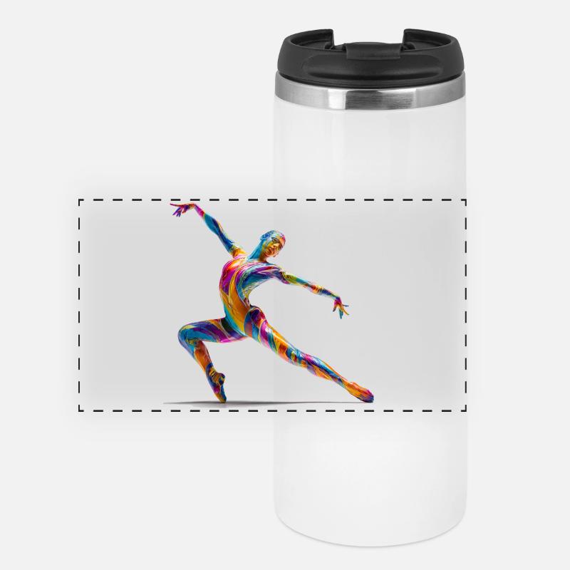 Färgexplosion dansare i flöde - Panoramisk termosmugg - vit