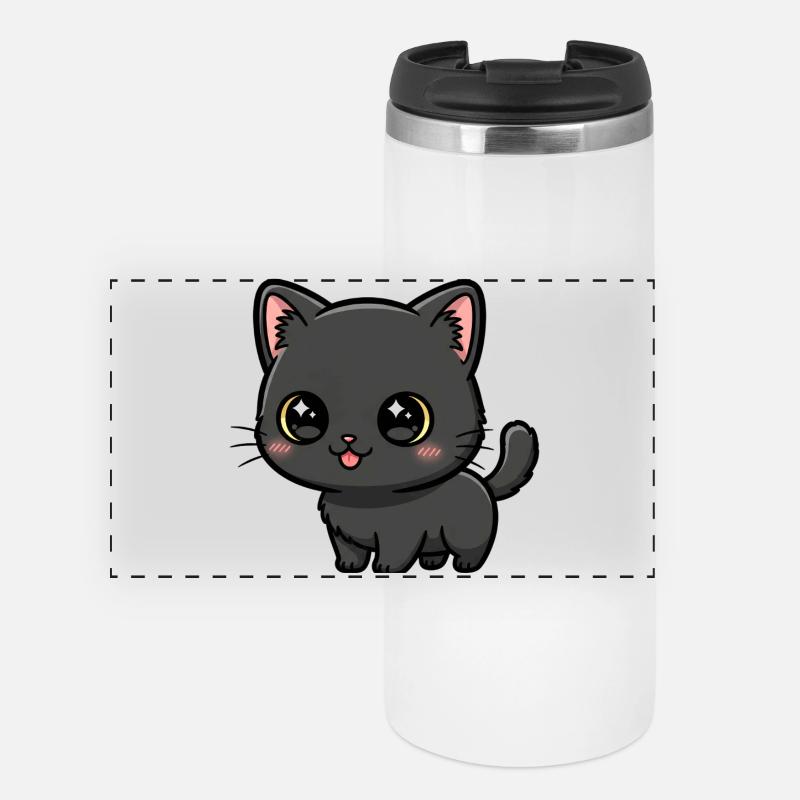 Midnight Kawaii Kitten - Panoramic Thermal Cup - white